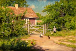 Child with Chickens