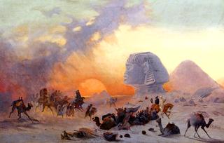 A Caravan Fleeing from a Desert Simoom near the Sphinx