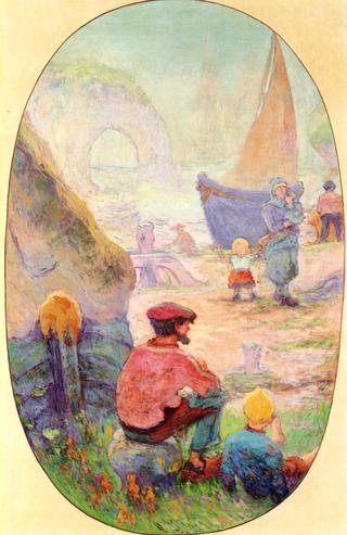 Fishermen at Etretat