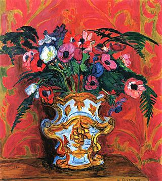 Anemones and Fern in a Baroque Vase