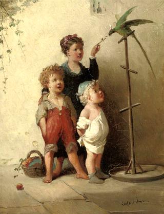 Playing with the Parrot in the Courtyard