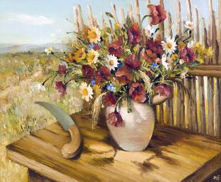 Bouquet of flowers in a landscape