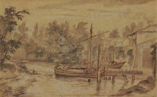 River Scene with Barges