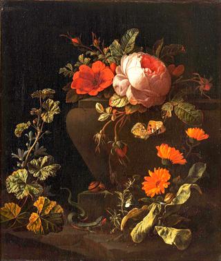 Flowers near a Balustrade