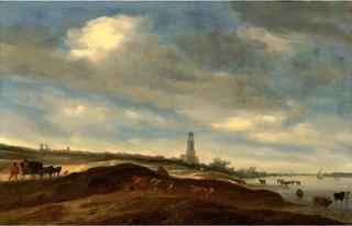 A panoramic view of Rhenen from the banks of the Rhine to the west of the city