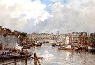 A View of the Leuvehaven and the Vischmarkt, with the Laurenskerk beyond, Rotterdam