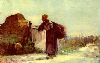 French peasant woman with bag on her back