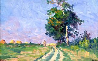 Gardien et son troupeau sur le chemin aux environs de Moulineaux