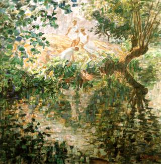 Girls Playing by the River