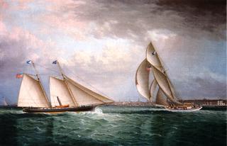 The Schooner 'Triton' and The Sloop 'Christine' Racing in Newport Harbor