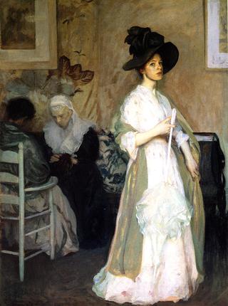 Woman in Pink and Green