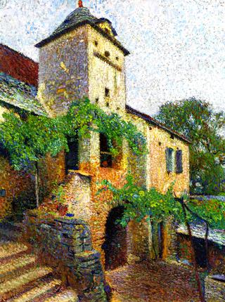 Vue d'une ferme avec un pigeonnier