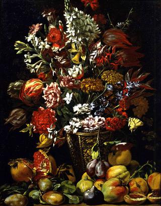 Still Life with Fruit and a Bouquet of Flowers