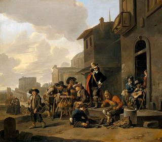 Figures Before a Locanda with a View of the Piazza del Popolo