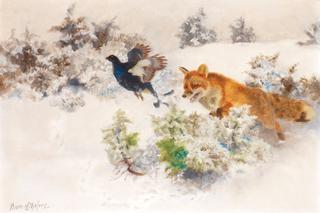 Winter Landscape with Fox and Black Grouse