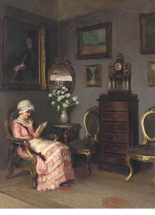 A lady reading in an interior