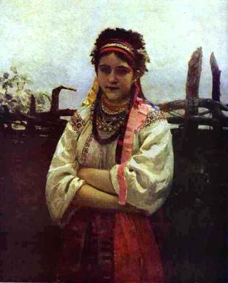 Ukranian Girl by a Fence.
