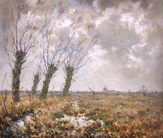 Fen Landscape, Willows and Windmill
