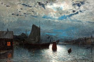 River Landscape in the Moonlight