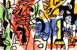Three Woman with a Parrot