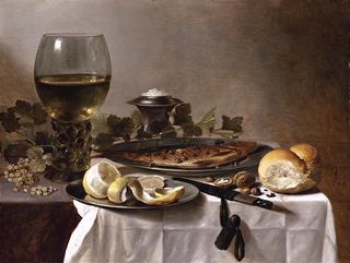 Still Life with Herring, Wine and Bread