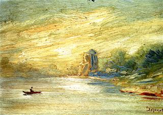 Misty River with Boat