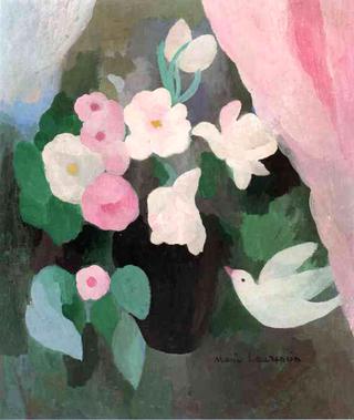 Vase of Flowers with a Bird