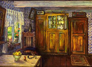 Interior of a fishing lodge