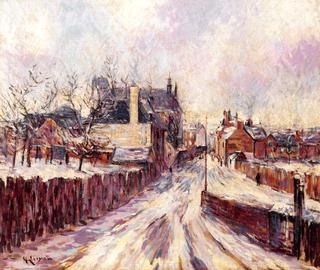 The Entrance to the Village of Mortain in the Snow