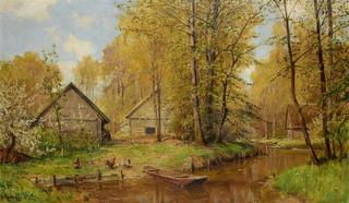 Cabins by a Stream