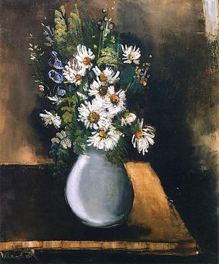 Vase of White Daisies