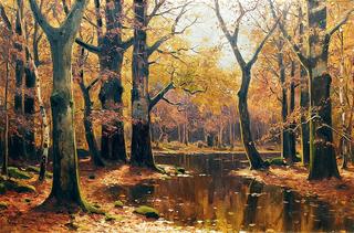Forest landscape with pond
