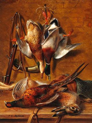 Still life with ducks, pheasant and hare