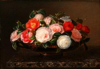 Roses in a Greek bowl on a marble table