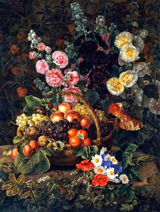 Still life with flowers and fruit
