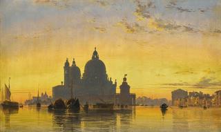 Venice, sunset behind the church of Santa Maria Della Salute