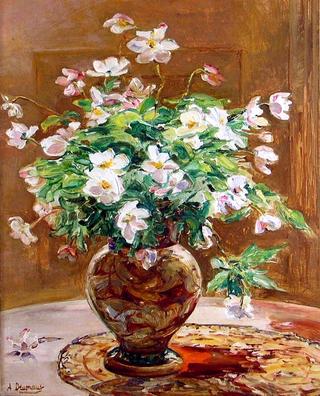 Still life with white flowers in a vase