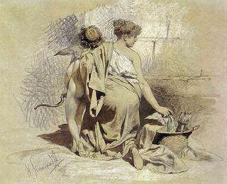 Woman with Cupid