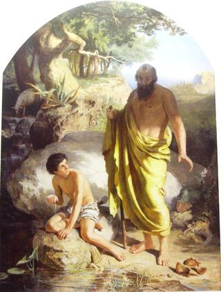 Diógenes shattering bowl