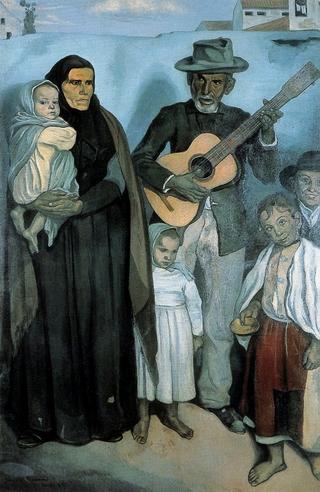 Spanish street musician and his family