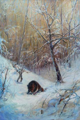 Bear in the Winter Forest