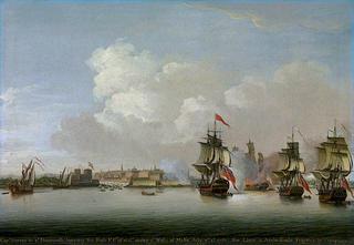 1758年7月1日，“蒙茅斯”号燃烧法国护卫舰“罗斯”