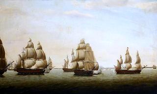 在印度海岸被法国人追赶的英国护卫舰