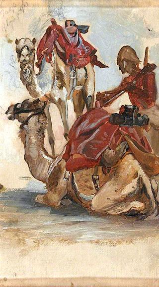 Study of a British Soldier with Two Camels, Camel Corps, Egypt, 1st Sudan War