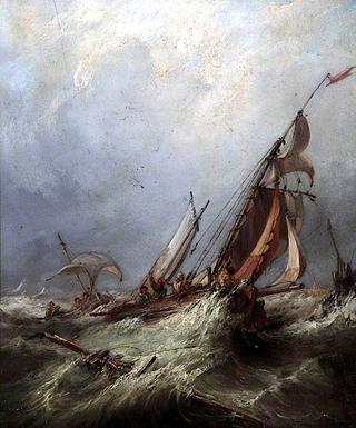 Fishing Boats Entering Harbour in a Rough Sea