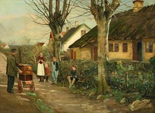Small village with organgrinder