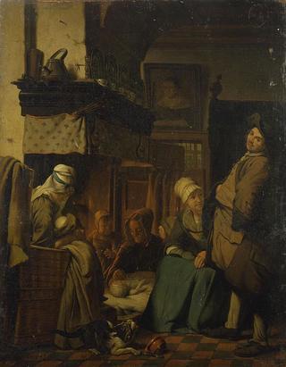 Genre scene around the fireplace