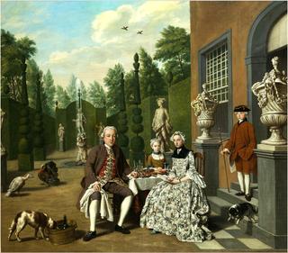 Noble family dining before a park