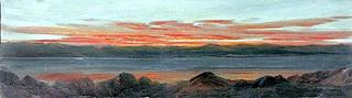 Landscape with a Lake Surrounded by Mountains at Sunset