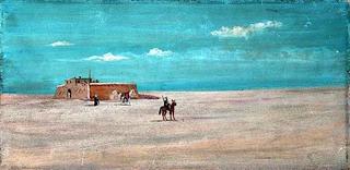 Desert Landscape with a Remote Building, Figures and Horses